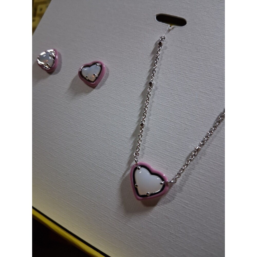 Kendra Scott Anna Enamel Gift Set Earrings Rhodium Opaque Necklace Hearts